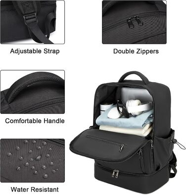 Чоловічий спортивний рюкзак Seyfocnia, водонепроникний рюкзак з відділенням для взуття, легкий дорожній рюкзак, чорний 20 дюймів темно-чорний