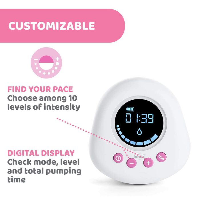 Електричний молоковідсмоктувач Chicco з фазами стимуляції та екстракції, 10 рівнів інтенсивності, зручний і швидкий, ергономічної