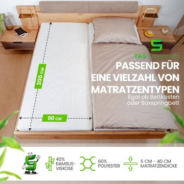 Наматрацник 90x200 водонепроникний та повітропроникний виготовлений з бамбукової віскози сертифікований Oeko-TEX та Dermatest підходить для алергіків захист від кліщів Водонепроникний наматрацник 90 x 200 40 см