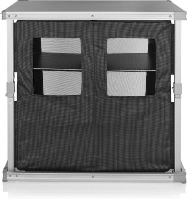 Кухня для кемпінгу Campart Toledo Легко складається 2 відділення з 3 полицями кожне 4 регульовані ніжки Антрацит KI-0758, задня, чорна 6 полиць чорного кольору