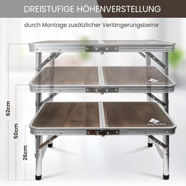 Складаний кемпінговий стіл 60x40, регульована висота Бічний столик, вуличний розкладний стіл, невеликий кемпінговий столик Балконний гриль-стіл, стіл для пікніка Компактний та легкий