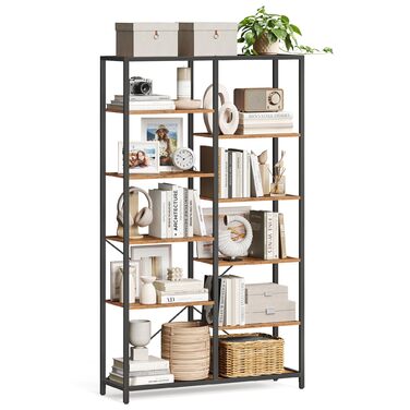 Ярусна книжкова полиця VASAGLE, окремостояча, для вітальні, ванної кімнати, кухні, коридору, легке складання, вінтажний коричнево-чорний колір LLS155B01 Рустикальний коричневий чорний, 5-