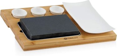 Набір страв Лавовий камінь (7 предметів) Набір з гарячим каменем, тарілками та мисками для занурення на практичній дерев'яній дошці Стейк Стоун, Стейк Стоун, Гарячий кам'яний стейк, Гриль Стоун модель 2 7 шт.