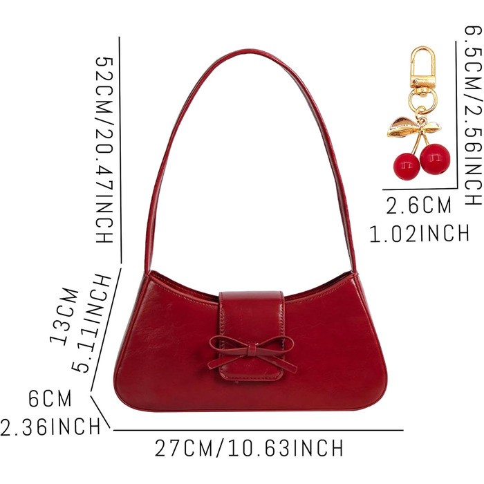 Червона сумка на плече для жінок, вишневий брелок, шкіра, маленька сумочка, кросбоді, модна клатч-гаманець