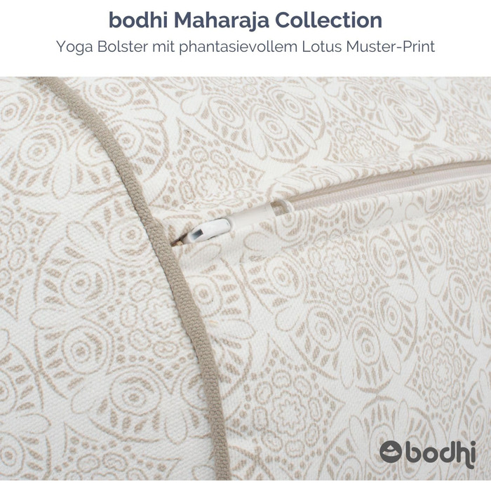 Больстер для йоги Бодхі Ø 22 см Колекція Махараджа Больстер для йоги зі 100 бавовни Ролик для йоги з волокнами капок Подушка для відновлювальної та Інь-йоги з листям Бодхі / темно-зелений