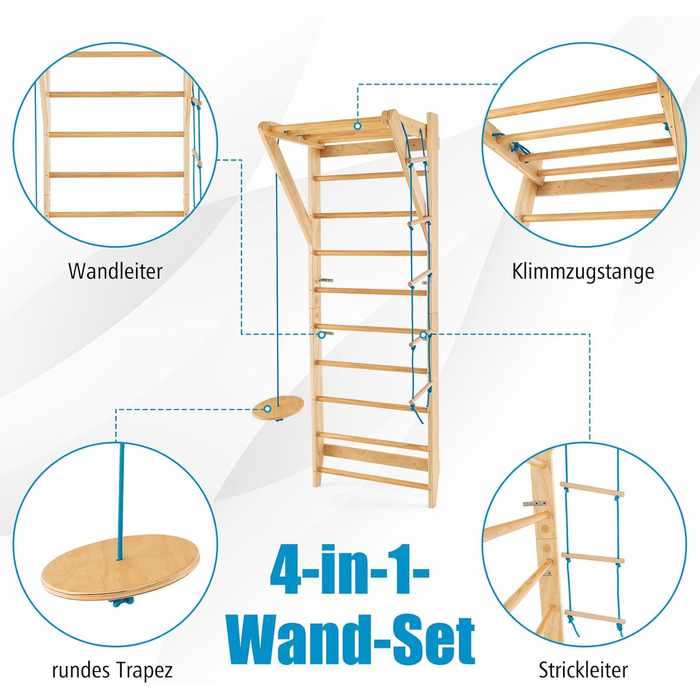 Стіна для скелелазіння COSTWAY, Гімнастична стіна, Гімнастична стіна на відкритому повітрі, Гімнастичне обладнання, Дерев&39яна, Вантажопідйомність 100 кг
