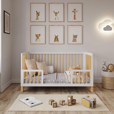 Дитяче ліжечко/бічне ліжко Love For Sleep 140x70 см із захисним бар&39єром, трансформоване, біла сосна Дитяче ліжко Alex, дерев&39яне дитяче ліжко - Дитяче ліжко, трансформоване ліжечко, дитяче ліжко біла/сонячна сосна