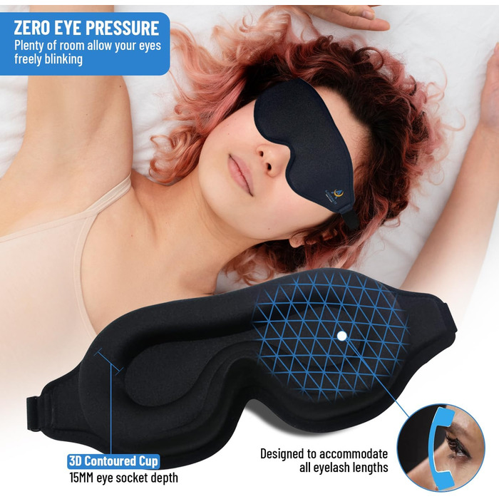 Маска для сну AJUVENATE 3D для чоловіків та жінок, 100 затемнення, відсутність тиску на очі, дихаючий матеріал, зручна пов'язка дл