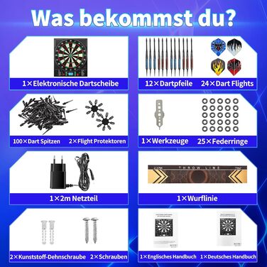 Електронна мішень для дартсу, професійна модель з німецьким голосом та 12 дротиками, електронна мішень для дартсу з РК-екраном, 34 гри та 355 варіацій, електронна мішень для дартсу для 1-8 гравців