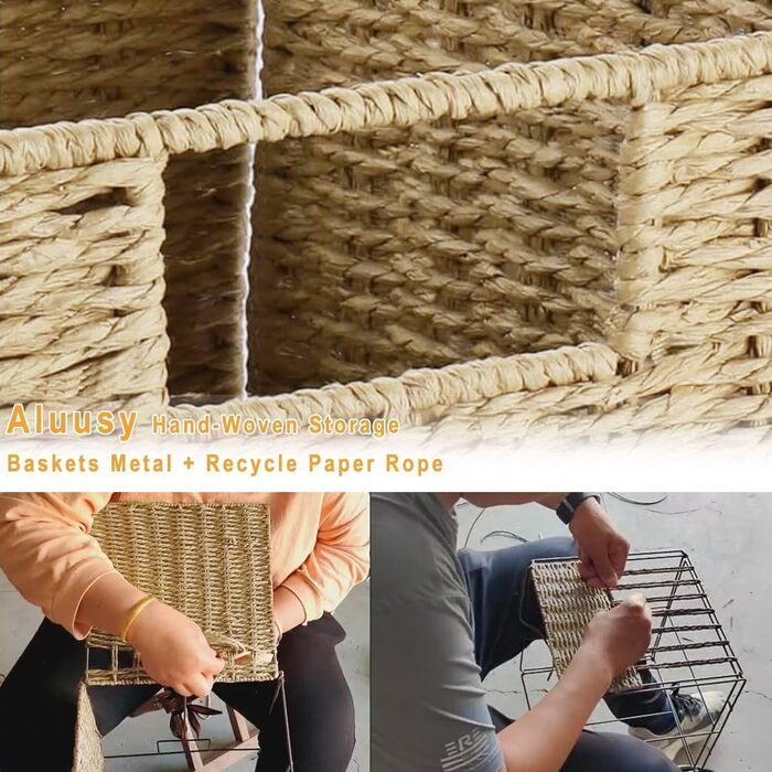 Кошик для зберігання, складний кошик, плетений з паперу водяного гіацинта, поличний кошик Kallax 30x15x12 см, декоративний плетений кошик ручної роботи для туалетного паперу, ванна кімната, вітальня, спальня, папір водяного гіацинта, колір дерева, S