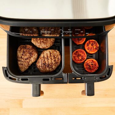 Двокамерна фритюрниця Tefal EY9018 Dual Easy Fry Ємність 5,2/3,1 л дві незалежні шухляди 7 автоматичних програм енергозберігаючі Чорний