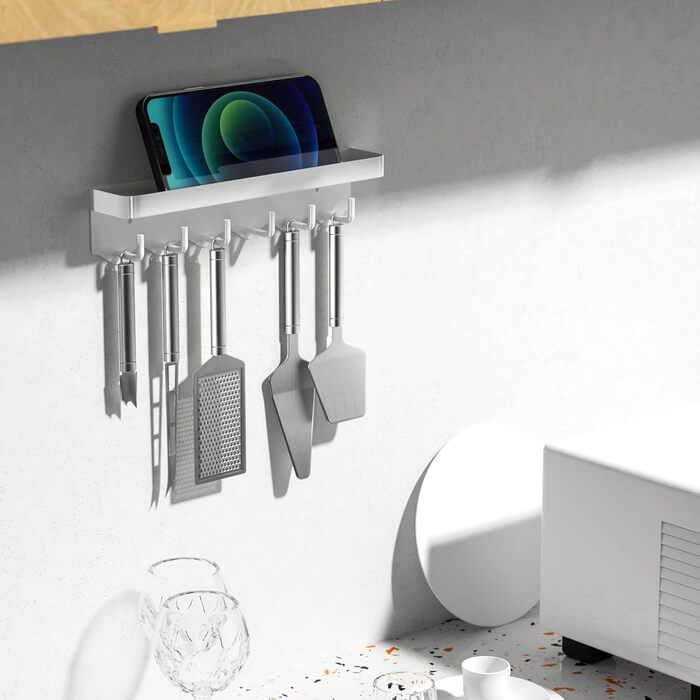 Ключниця Gvolatee з полицею і 6 гачками, компактна портативна ключниця-органайзер, дошка для ключів без свердління для настінного