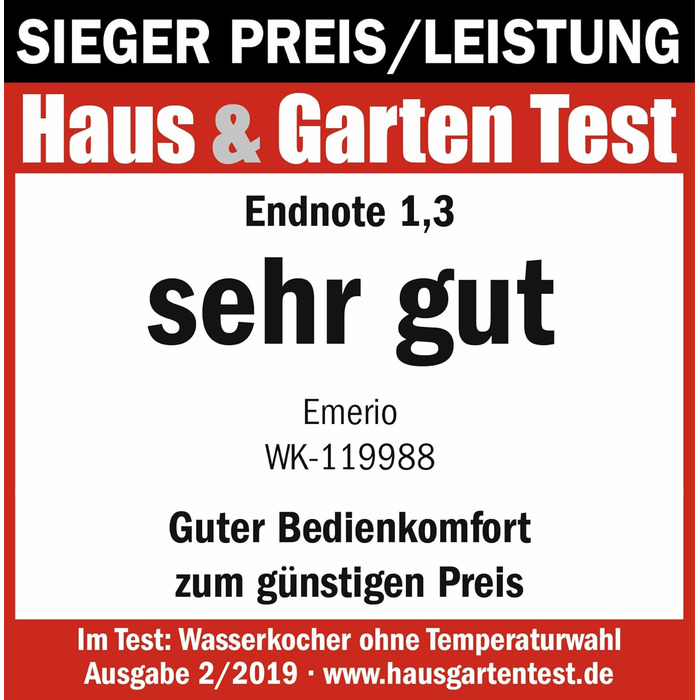 Скляний чайник EMERIO ємністю 1,7 л 2200 Вт синє світлодіодне внутрішнє освітлення підставка на 360 Переможець тесту Ціна/якість д
