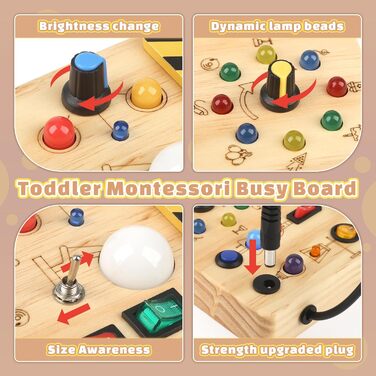 Монтессорі Toy від 2 років, Activity Board Motor Development Toy з 19 світлодіодами, Wooden Toy Sensory Toy Розвиваюча іграшка, по