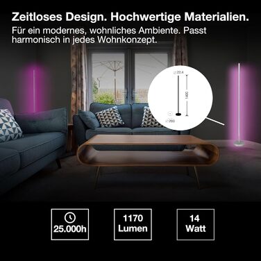 Розумна світлодіодна торшерна лампа LEDVANCE SMART WIFI для непрямого освітлення, Magic RGB, диммер, сріблястий алюміній, незмінна лампа