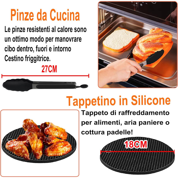 Аксесуари для фритюрниці 22 см Набір із 13 предметів, аксесуари для квадратної фритюрниці з антипригарним покриттям без бісфенолу А з силіконовою формою, сумісні з COSORI Princess Innsky Uten KLAMER Tefal 5.5 л, 5.6 л 6.5 л фритюрниці Фритюрниця