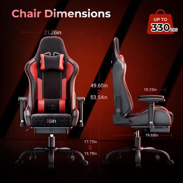 Геймерське крісло seenda GCPro-10 Офісне крісло Спинка з безступінчастим регулюванням на 145 Повністю металевий каркас 150 кг 2D підлокітники 5-дюймова подушка та підголівник/поперекова опора Карбоновий дизайн (uk01)