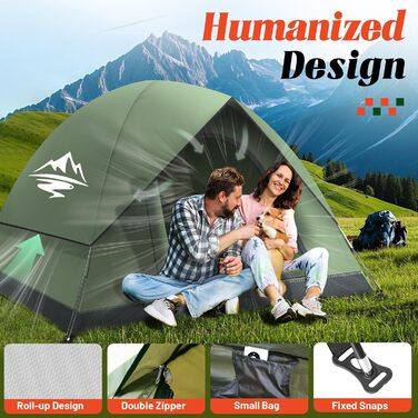Намет для кемпінгу на 2-3 особи - надлегкий купольний намет, вітрозахисний, на 3-4 сезони, зі знімним зовнішнім полотном, невеликий розмір у упаковці, підходить для кемпінгу, піших прогулянок, походів та сімейного відпочинку