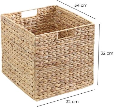 Кошики Kallax, набір з 2 шт. Виріб з натурального водяного гіацинта Ідеально підходить для полиць Kallax 34 x 32 x 32 см Міцний кошик для зберігання Складаний Спеціальна пропозиція