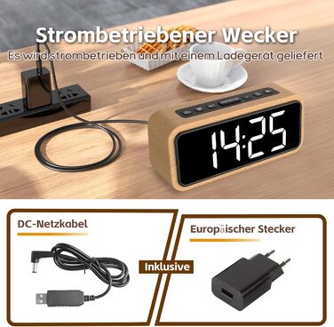 Гучний будильник для тих, хто міцно спить, дерев&39яний цифровий будильник зі світлодіодним дисплеєм, 12 мелодій будильника, 5 налаштувань яскравості, 5 рівнів гучності, ручний перехід на літній час, ретро-коричневий будильник для спальні (буково-білий)