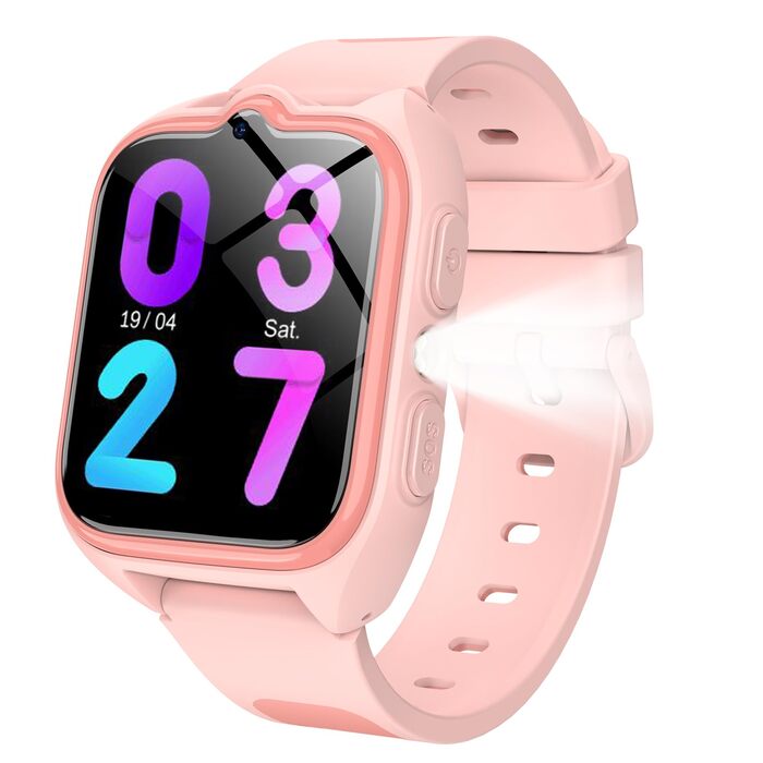 Розумний годинник IOWODO для дітей, годинник з функціями 4G та екстреним викликом SOS, LBSWiFiGPS-трекер, батарея 800 мАг 5 днів роботи, водонепроникність IP67, шкільний режим та навчальні ігри, дитячий годинник для хлопчиків та дівчаток, 4G - рожевий
