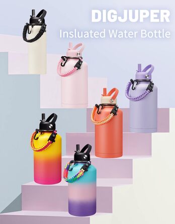 Ізольована пляшка для води з соломинкою - 1,8-літрова колба-термос з нержавіючої сталі з соломинкою для носика, кришкою, паракордо