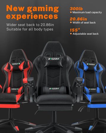 Ігрове крісло bigzzia з підставкою для ніг - Ергономічне ігрове крісло з поперековою подушкою підголівником, регульоване за висотою комп&39ютерне крісло для дорослих, дівчаток та хлопчиків (чорне) Чорний колір з підставкою для ніг