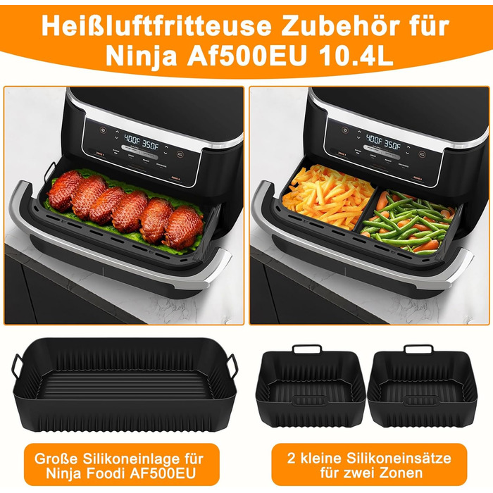 Аксесуари для фритюрниці Ninja Foodi Flexdrawer AF500 10.4 л, силіконова форма для аксесуарів для фритюрниці, аксесуари для фритюрниці з силіконовою вставкою для двозонної фритюрниці (110.4 л і 25.2 л)