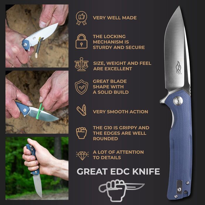 Кишеньковий ніж Ganzo Firebird FH91-GY Сталеве лезо D2 Ергономічна протиковзка ручка G10 з кліпсою Кемпінг Риболовля Полювання Спо