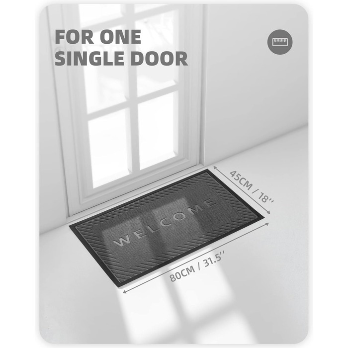 Килимок для вхідних дверей Color G, брудозатримуючий килимок для вхідних дверей, нековзний килимок для входу на вулиці, килимок для входу, для зовнішнього та внутрішнього використання (45 x 80 см, чорно-сірий) Чорно-сірий 45 x 80 см (прямокутний)