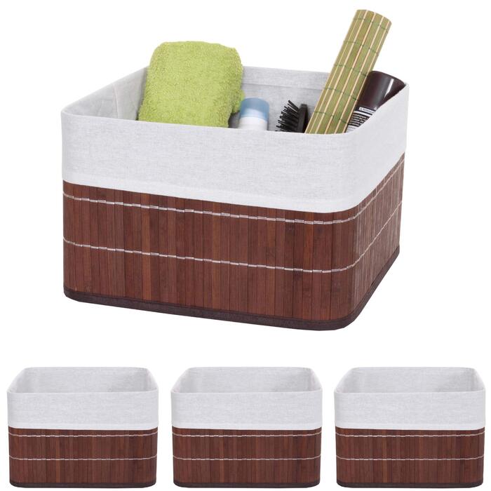 Набір кошиків для зберігання Mendler з 4 предметів HWC-C21, кошик, коробка для зберігання, органайзер, коробка для сортування, полиця, кошик, бамбуковий коричневий