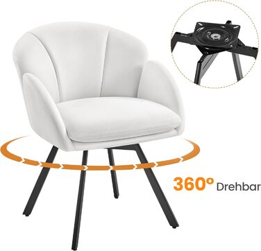Офісне крісло Yaheetech з поворотом на 360, оксамитове офісне крісло з подвійною подушкою сидіння, туалетний стілець у формі пелюстки, поворотне крісло для офісу/спальні/вітальні, білий колір
