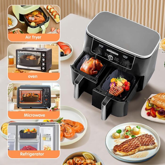 Силіконова форма для аксесуарів для фритюрниці 18 шт. Силіконова вставка Аксесуари для фритюрниці Dual Zone Airfryer Багаторазова мультипіч Силіконова форма, квадратні вкладиші для фритюрниці без BPA