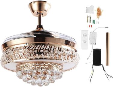 Безшумна лампа для вентилятора Сучасні кришталеві стельові вентилятори з підсвічуванням 3 кольори 6 швидкостей з пультом дистанцій