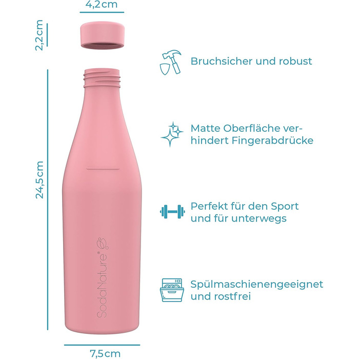 Мл пляшка з нержавіючої сталі для SodaStream Crystal Підходить для шипіння, безпечний для миття в посудомийній машині та герметичний Аксесуари для подорожей в т.ч. елегантна подарункова упаковка (рожева), 700