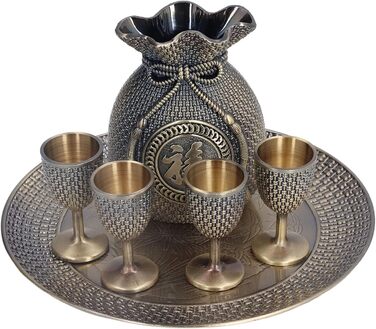 Набір келихів для вина у турецькому стилі, вінтажні склянки та глечик зі сплаву цинку з рельєфним декором для весільного декору, чаювання та домашнього використання