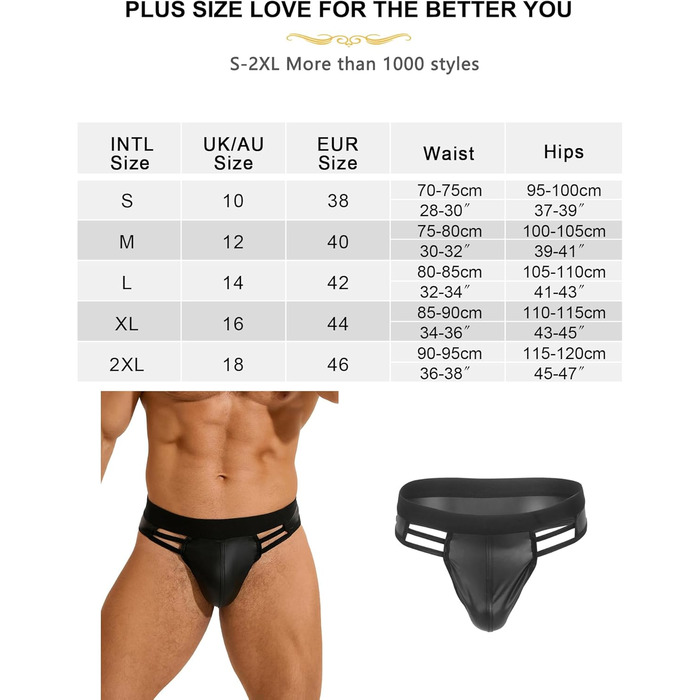 Стрінги чоловічі ohyeahlady, екошкіра (PU), чорні, M