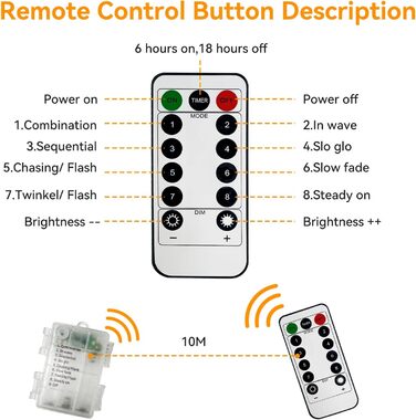 Світлодіодна батарея казкових вогнів з пультом дистанційного керування, 10M 100LED акумуляторна батарея з таймером 8 режимів IP65