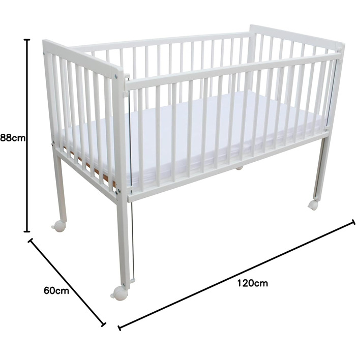 Дитяче ліжко/Біле ліжко/Ліжко для малюків 2-в-1 Micoland 120x60 см з матрацом білого кольору