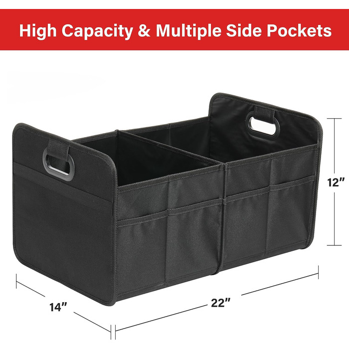 Органайзер для багажника Делюкс, 2 відділення, складаний контейнер для зберігання речей в авто, з антиковзким покриттям, виготовлений з водонепроникного поліестеру 600D, підходить для мінівенів, позашляховиків, пікапів, стандартний розмір, комплект з 2 шт