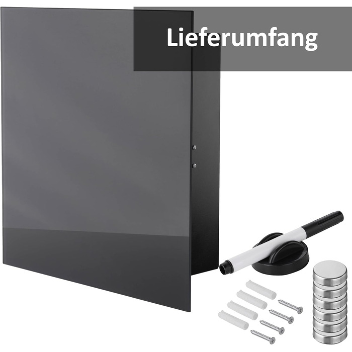 Сучасна скринька для ключів BALOU зі скляною магнітною дошкою - Магнітна дошка для пам&39яток з 6 магнітами та ручкою - Велика шафа для ключів з 20 гачками - Ідеально підходить для коридору, вхідної зони, офісу - 33x33x6,8 см Антрацит