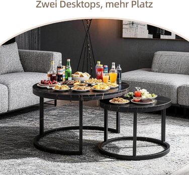 Набір журнальних столиків з 2 шт. , бічний столик, стіл для вітальні, журнальний столик з регульованою висотою, для вітальні, круглий дерев&39яний журнальний столик з чорним металевим каркасом, діаметр 70/50 см, чорний