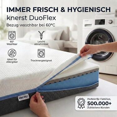 Матрац KNERST Duoflex 90 x 200 см - 2 рівні жорсткості м&39який та жорсткий - гелева піна з ефектом пам&39яті та 7-зонна комфортна піна - висота 21 см - ортопедичний матрац для всіх положень сну - матрац