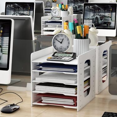 Портативний лоток для документів формату A4, лоток для листів, лотки для документів, настільний органайзер для файлів з ПВХ, лоток для паперу, система зберігання файлів, тримач для документів для офісу, навчання, школи (5 рівнів)