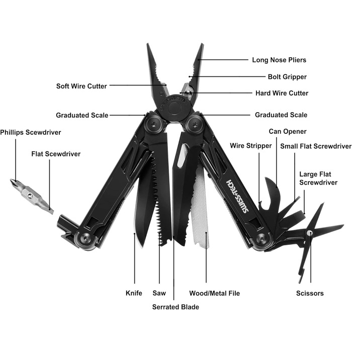 Багатофункціональні плоскогубці SwissTech 16 в 1, складні Mulitool Tool Багатофункціональні плоскогубці, з ножицями, ножем, пилкою