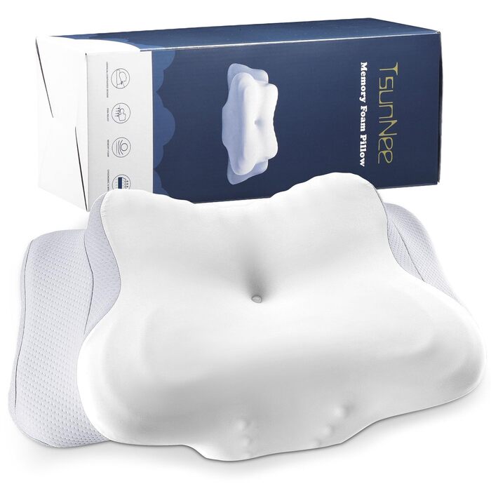 Подушка з піни з ефектом пам&39яті 60D, ортопедична ергономічна подушка для болю в шиї та плечах, підтримка шийного відділу хребта для сну на боці, спині та животі, з 2 наволочками, що праються, сіра, 62 x 37,3 x 14,4/9 см