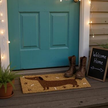 Килимок для дверей MIJOMA Такса 70x30 см, килимок для дверей з кокосового волокна з нековзною ПВХ-основою, брудозатримуючий вхідний килимок з мотивом собаки, який можна прати, для використання всередині та зовні приміщень