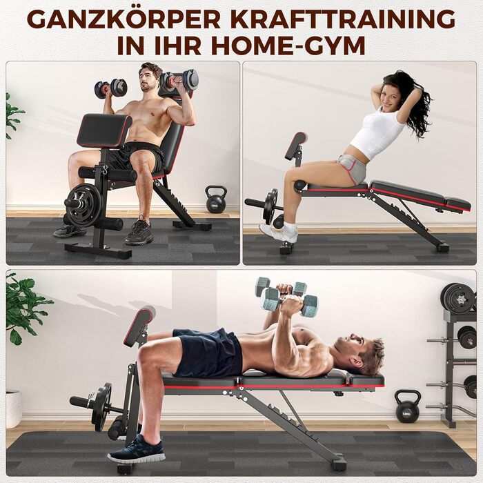 Складана регульована силова лава GIKPAL 360 кг, багатофункціональна тренувальна лава з підйомом ніг, похилою лавою, лавою для жиму лежачи з 7 регульованими положеннями спинки для силових тренувань усього тіла у вашому домашньому спортзалі