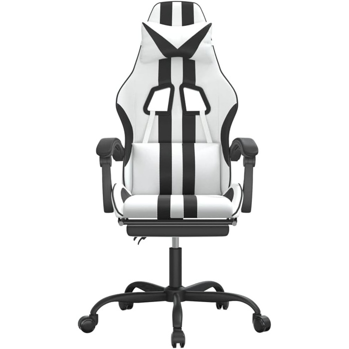 Геймерське крісло з підставкою для ніг, біла та чорна штучна шкіра, регульована спинка та висота, функція повороту на 360 градусів, міцна та брудовідштовхувальна штучна шкіра, міцне 36,5 x 42 см (Ш x Г), чорний колір