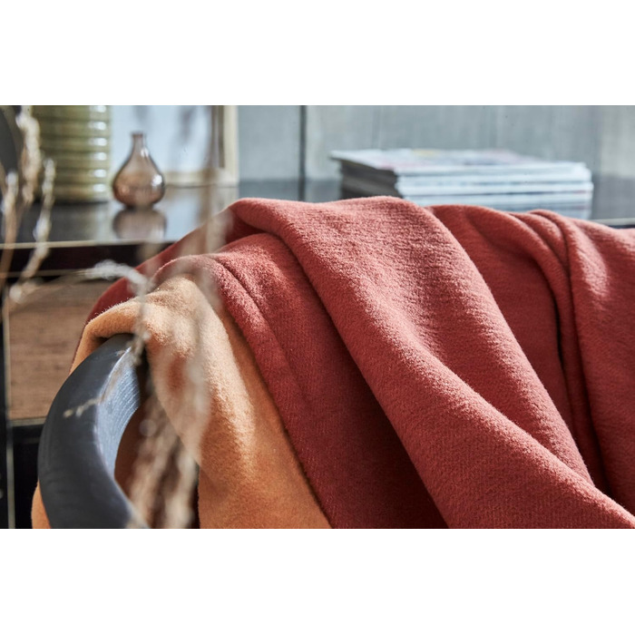 Пухнаста бавовняна плюшева ковдра allnatura Cotona-Double 140x200 см червоного кольору, зроблена в Німеччині - Велика ковдра для дивана, сертифікована GOTS, 100 органічна бавовна - Можна прати в пральній машині, плед для дивана, червоний, з подвійним диза